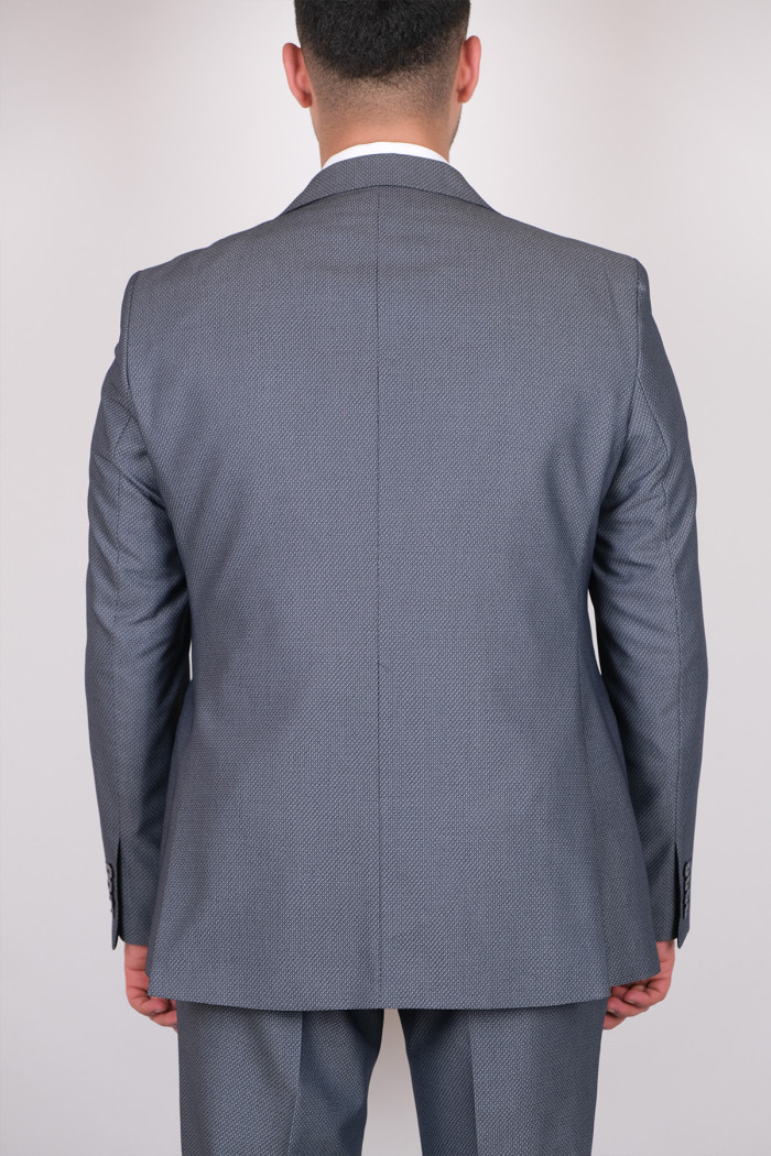 Slim Fit Erkek Armürlü Yelekli Çift Düğme Takım Elbise