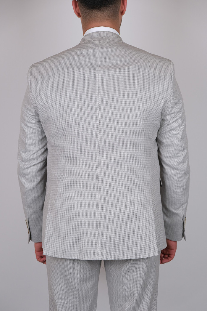 Slim Fit Erkek Armürlü Yelekli Sivri Yaka Takım Elbise Bej