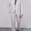 Slim Fit Erkek Armürlü Yelekli Sivri Yaka Takım Elbise Bej