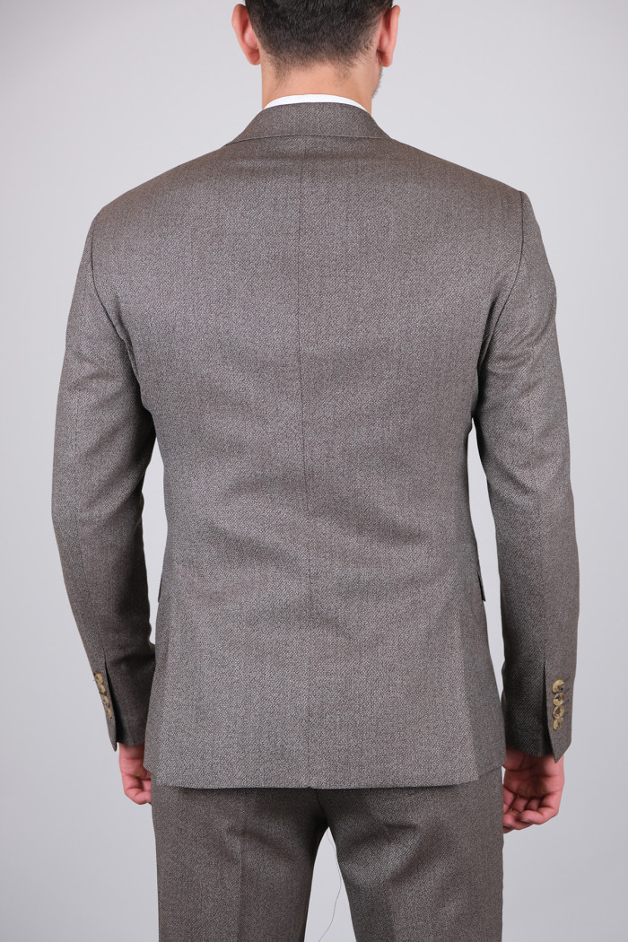 Slim Fit Erkek Armürlü Yelekli Sivri Yaka Takım Elbise