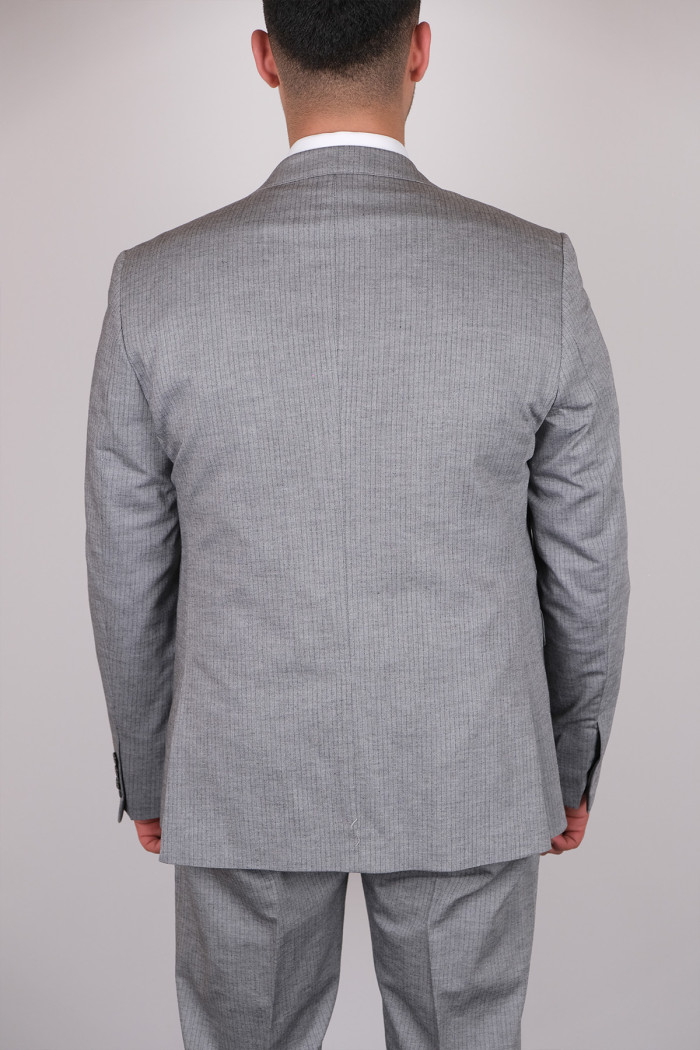 Slim Fit Erkek  Çizgi Desen Kombinli Yelekli Takım Elbise