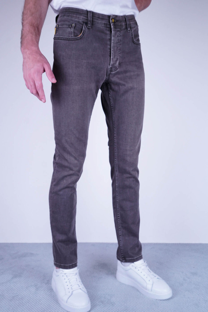 Slim Fit Erkek Taşlamalı Beş Cep Kot Pantolon Kahverengi