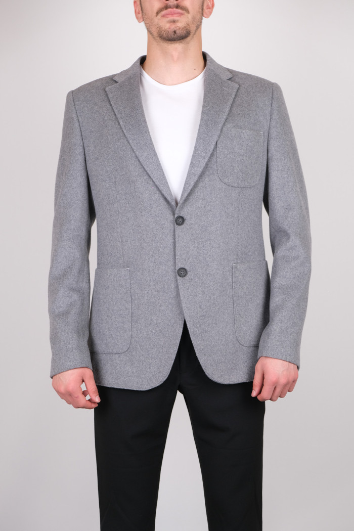 Slim Fit Erkek Torba Cep Mono Yaka Kaşe Ceket Gri