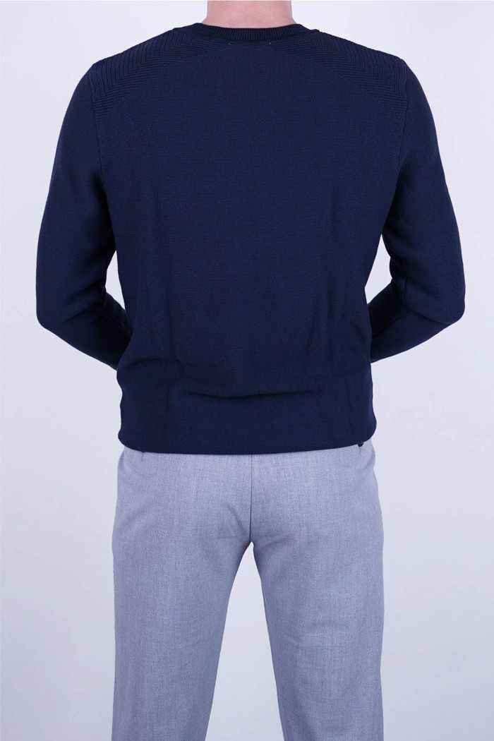 Slim Fit Erkek Dokulu O Yaka Triko Kazak Lacivert