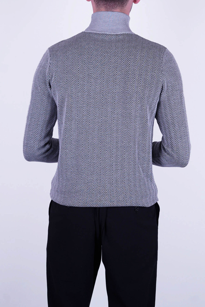 Slim Fit  Erkek Desenli Tam Boğazlı Dokuma Triko Bej