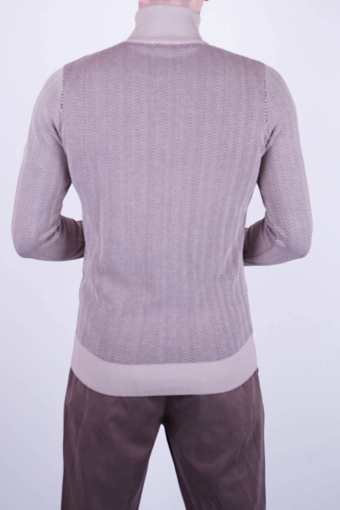 Slim Fit  Erkek Desenli Tam Boğazlı Dokuma Triko Bej