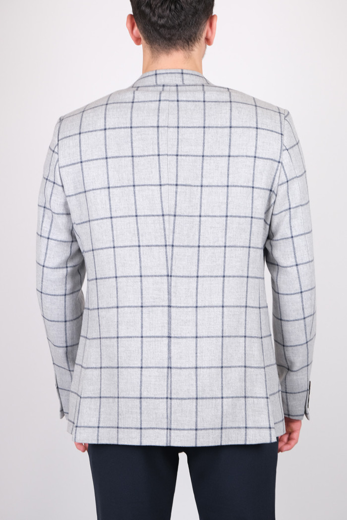 Slim Fit Erkek Mono Yaka Torba Cep Kareli Yün Ceket