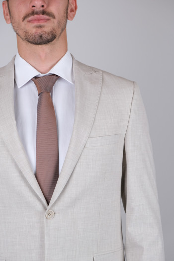 Slim Fit Erkek Sivri Yaka Yeleksiz Klasik Takım Elbise Bej