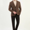 Slim Fit Erkek Torba Cep Çizgili Yün Kışlık Blazer Ceket Kahverengi