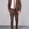 Slim Fit Erkek Sivri Yaka Yeleksiz Klasik Takım Elbise Kahverengi