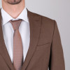 Slim Fit Erkek Sivri Yaka Yeleksiz Klasik Takım Elbise Kahverengi
