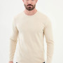 O Yaka Erkek Düz Bambu Kumaş Triko Sweat Bej