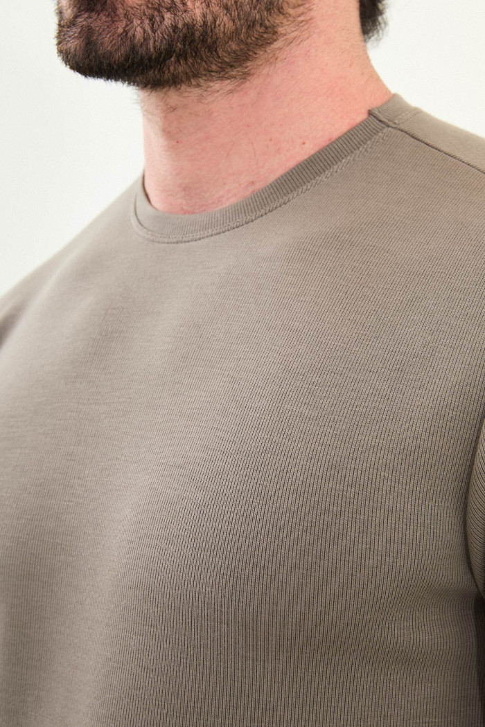 O Yaka Erkek Düz Bambu Kumaş Triko Sweat Gri