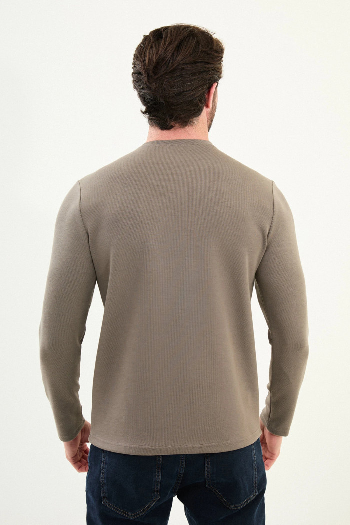 O Yaka Erkek Düz Bambu Kumaş Triko Sweat Gri