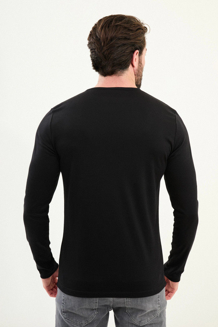 Slim Fit Erkek Bambu Kumaş O Yaka Penye Triko Siyah