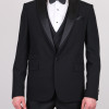 Slim Fit Kırlangıç Yaka Simli Smokin Siyah