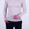 Extra Slim Fit Erkek Çizgi Desen Tam Boğazlı Triko Bej