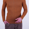 Extra Slim Fit Erkek Çizgi Desen Tam Boğazlı Triko Camel