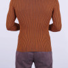 Extra Slim Fit Erkek Çizgi Desen Tam Boğazlı Triko Camel
