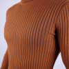 Extra Slim Fit Erkek Çizgi Desen Tam Boğazlı Triko Camel