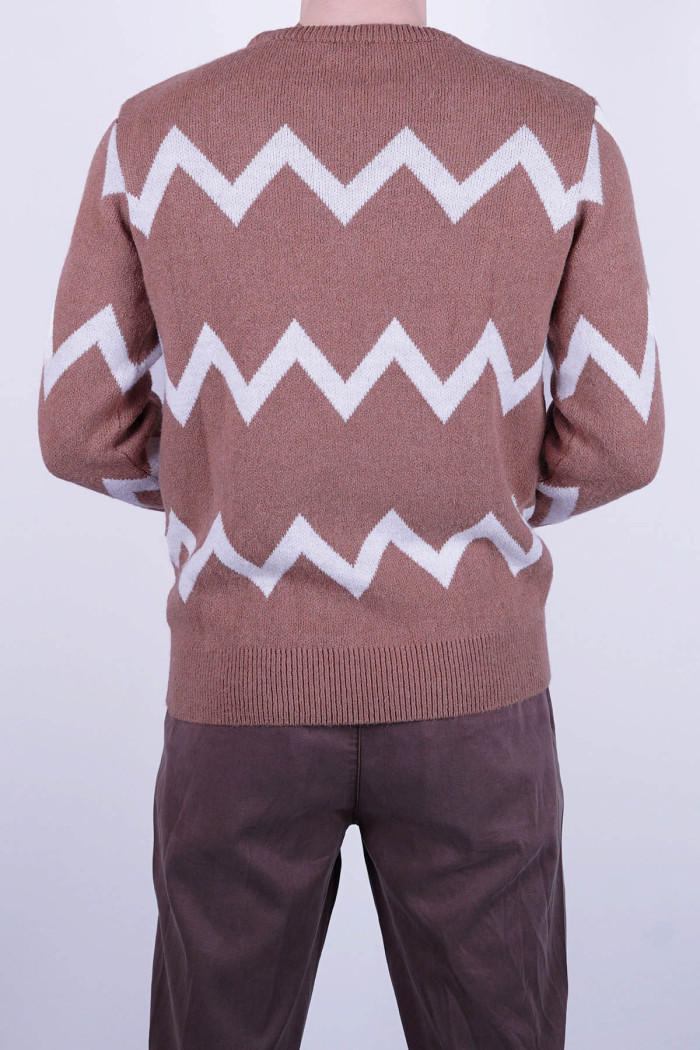 Slim Fit Erkek Desenli Örme O Yaka Yün Triko Kazak Camel