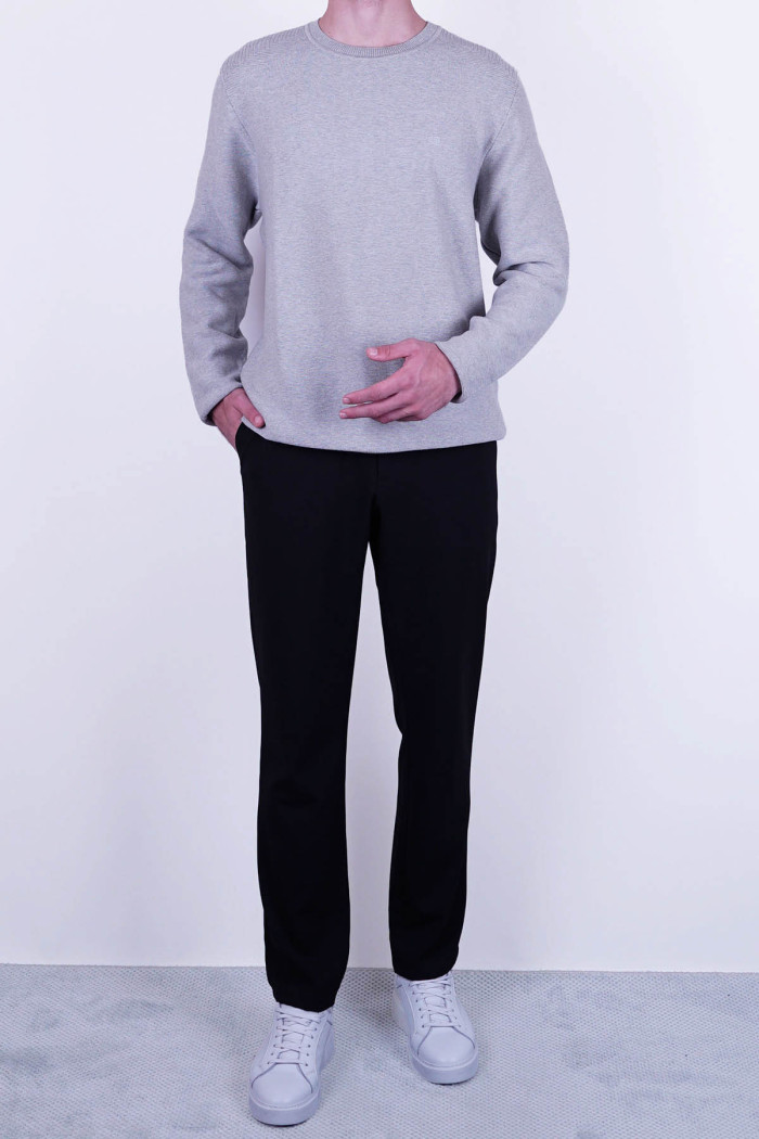 Slim Fit Erkek Dokulu O Yaka Triko Kazak Gri