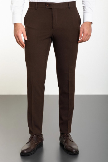 Slim Fit Erkek Yan Cep Likralı Rahat Penye Kumaş Pantolon Kahverengi