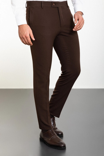 Slim Fit Erkek Yan Cep Likralı Rahat Penye Kumaş Pantolon Kahverengi