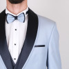 Slim Fit Erkek  Dokulu Şal Saten Yaka Smokin Buz Mavi