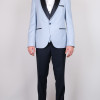 Slim Fit Erkek  Dokulu Şal Saten Yaka Smokin Buz Mavi