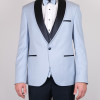 Slim Fit Erkek  Dokulu Şal Saten Yaka Smokin Buz Mavi