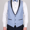Slim Fit Erkek  Sivri Yaka Kombinli Armürlü Smokin Buz Mavi