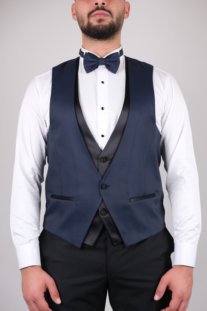 Slim Fit  Erkek Kırlangıç Yaka   Dokulu Armürlü  Orijinal Smokin Lacivert