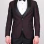 Slim Fit  Erkek Dokulu Kırlangıç Yaka Armürlü  Kombinli Smokin Bordo