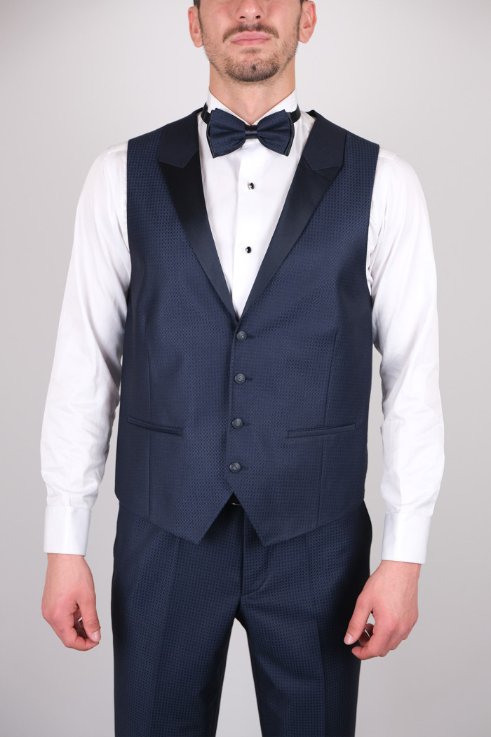 Slim Fit Erkek  Kırlangıç Saten  Yaka Armürlü Smokin Lacivert