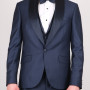 Slim Fit Erkek  Kırlangıç Saten  Yaka Armürlü Smokin Lacivert