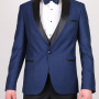 Slim Fit  Erkek Saten Şal Yaka Kombinli  Armürlü Smokin Mavi