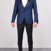 Slim Fit  Erkek Saten Şal Yaka Kombinli  Armürlü Smokin Mavi