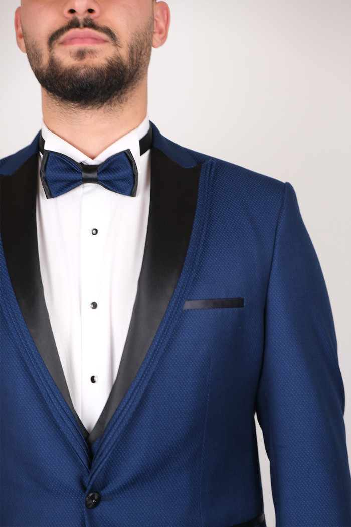 Slim Fit  Erkek Kırlangıç  Çift Yaka Desenli Smokin Parlament