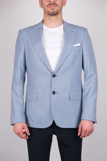 Slim Fit Erkek Armürlü Mono Yaka Ceket Mavi