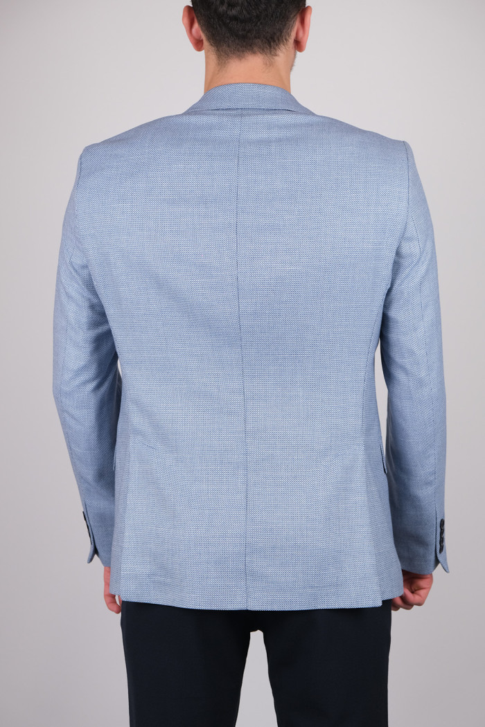 Slim Fit Erkek Armürlü Mono Yaka Ceket Mavi