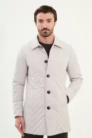 Slim Fit Erkek Gömlek Yaka Kapitone Uzun Kışlık Mont 2