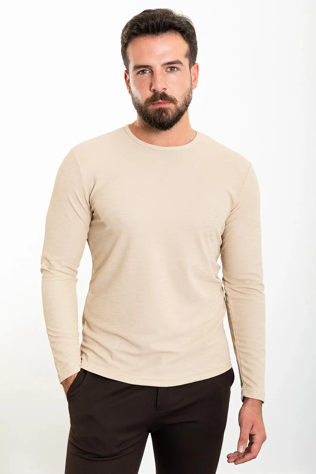Slim Fit Erkek File Kumaş İnce Dokulu O Yaka Sweat 2
