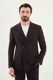Slim Fit Erkek Çizgili Yün Kumaş Spor Kruvaze Takım Elbise 1
