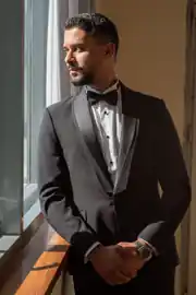 Slim Fit Erkek Saten Şal Yaka Likralı Yelekli Damatlık Smokin 4