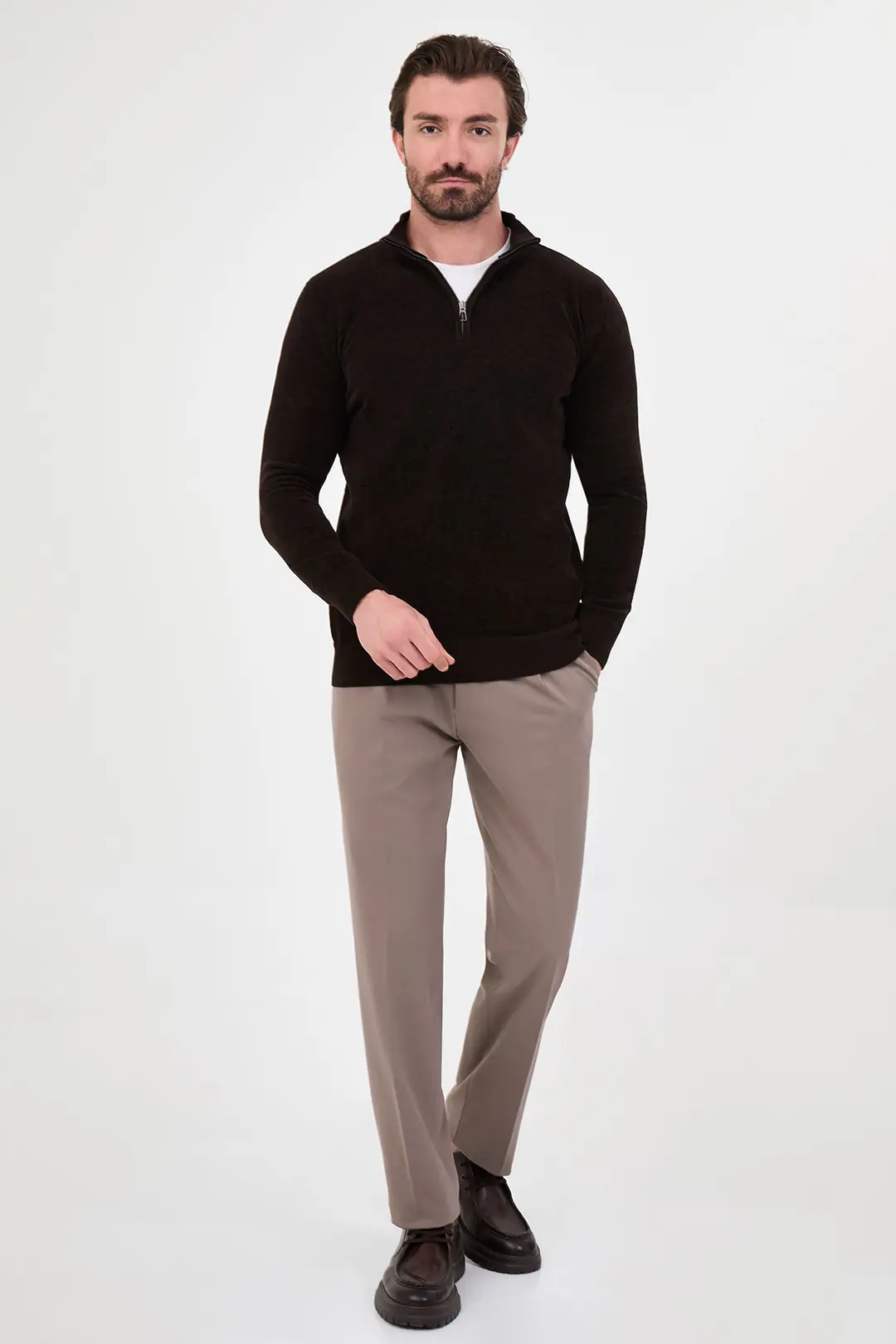 Slim Fit Erkek Fermuarlı  Boğazlı Model Pamuklu Yumuşak Sweat 3
