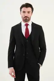 Slim Fit Erkek Mono Yaka Yelekli Likralı Çift Düğme 4  Drop Takım Elbise 3