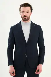 Erkek Kırlangıç Yaka Yünlü Çizgili Kumaş Torba Cep Slim Fit  Takım Elbise  1
