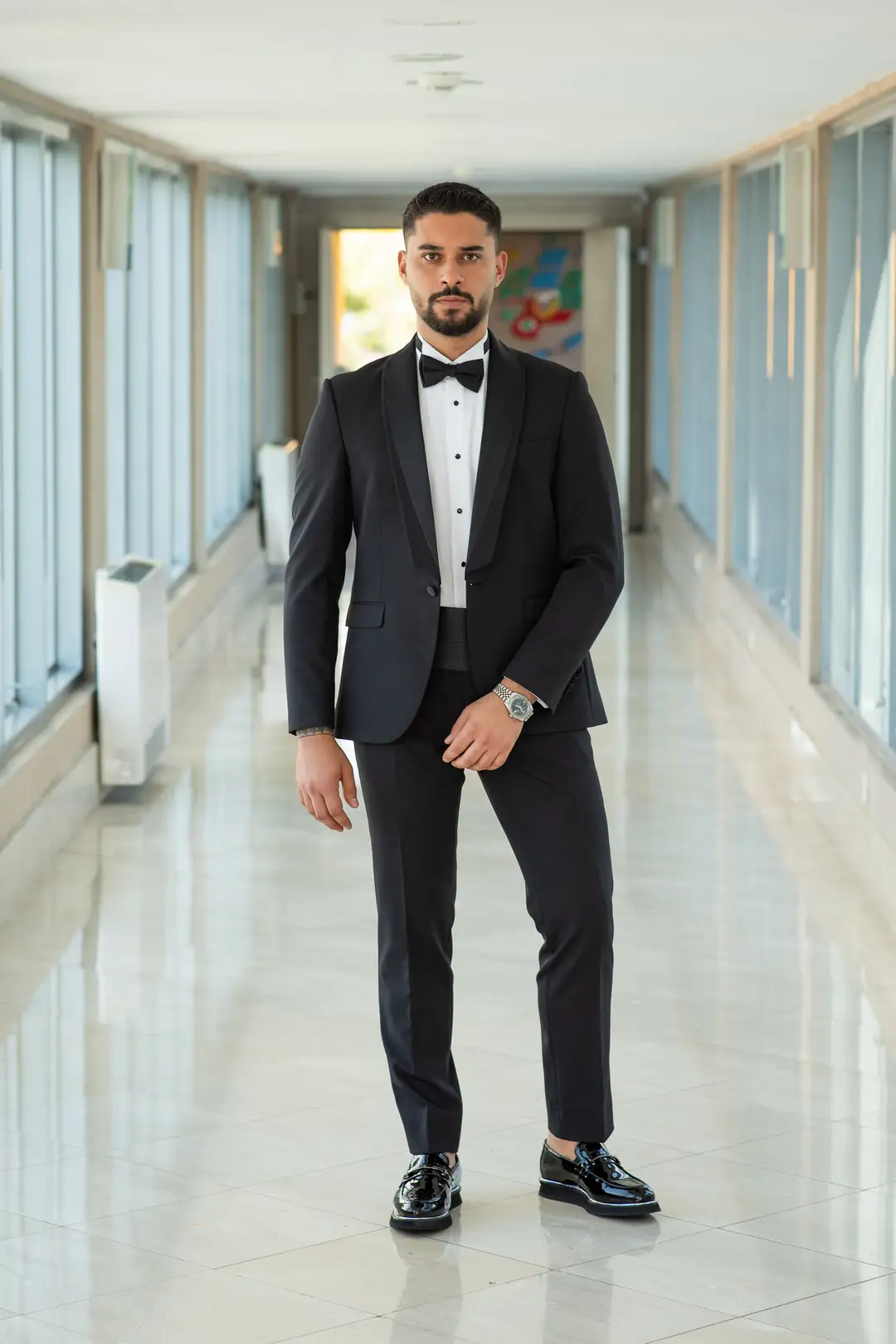 Slim Fit Erkek Saten Şal Yaka Likralı Yelekli Damatlık Smokin 5