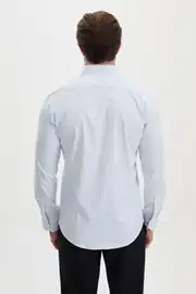 Slim Fit Erkek Geniş Yaka Çizgili Pamuklu Gömlek  4